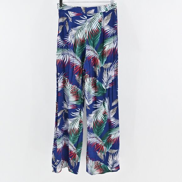 THE SANG Pants Womens Size M Blue Tropical Print High Rise‎ Wide Leg Beach Boho - Picture 4 of 13